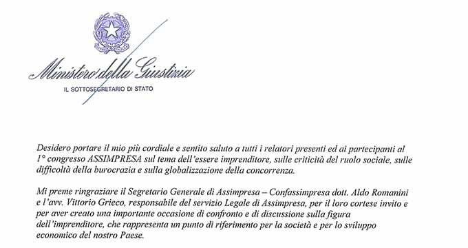 Lettera Di Saluto Del Ministro Cosimo Maria Ferri